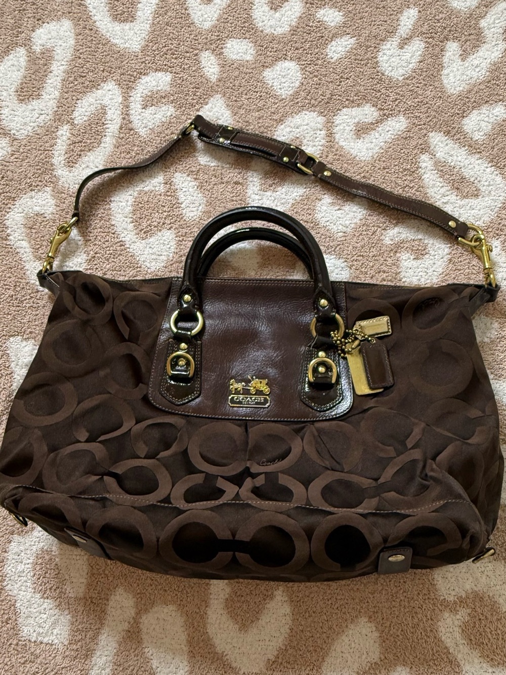 Coach Chocolate Brown Signature Canvas Tote with Leather Trim